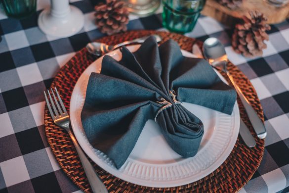 blue and white ribbon on white round plate